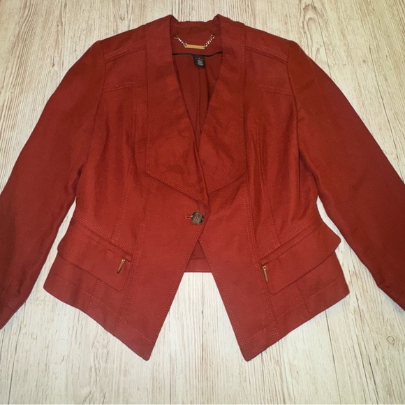 WHBM Blazer Dark Orange Red Jacket Coat 4 - Picture 5 of 16